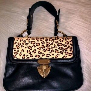 Leopard Print and Black Leather Women's Bag